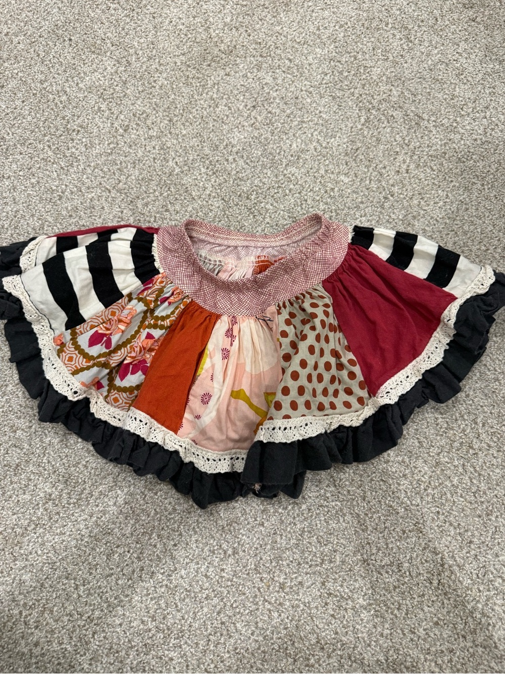 Persnickety Girls Multi-Color Patchwork Skirt with Black Ruffle